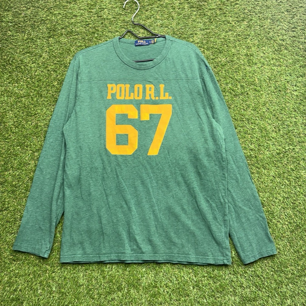 Polo Ralph Lauren Shirt Mens Large Green Polo RL 67 Graphic Long Sleeve Packers
